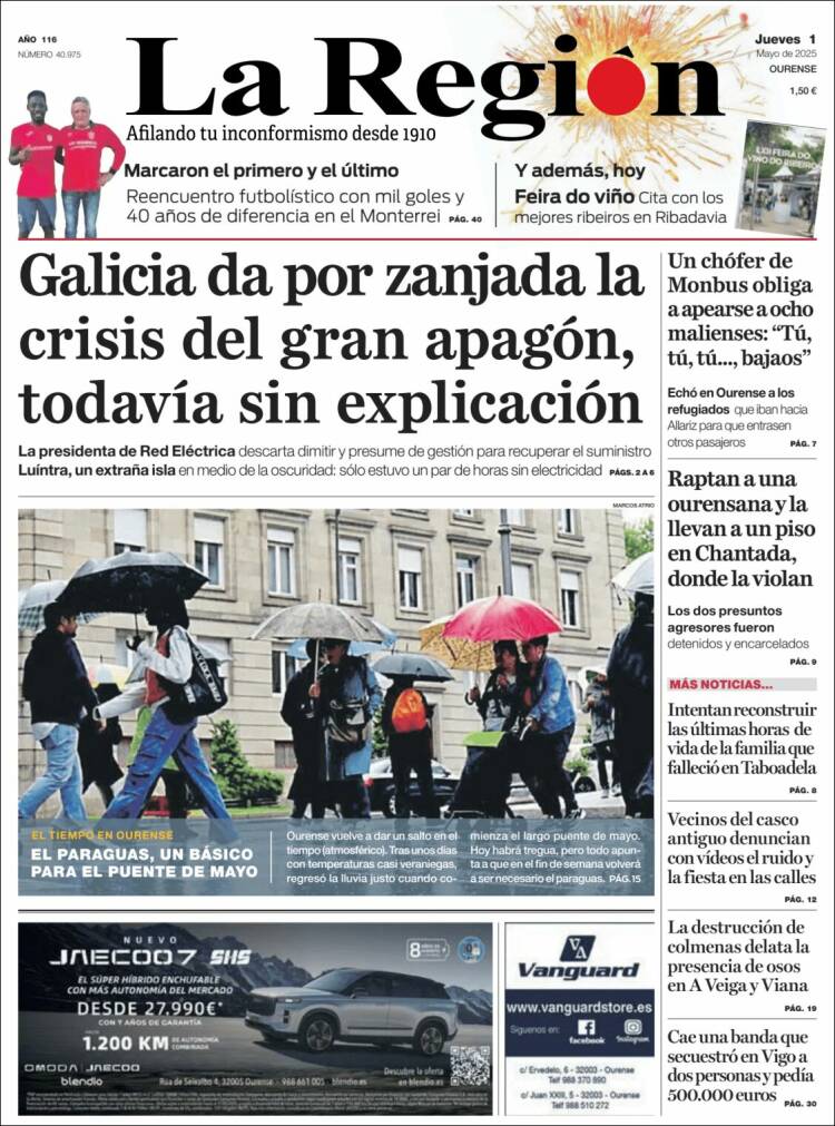 Portada de La Región de Ourense (España)