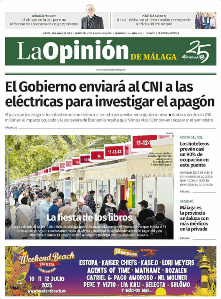 Portada de La Opinión de Málaga (España)