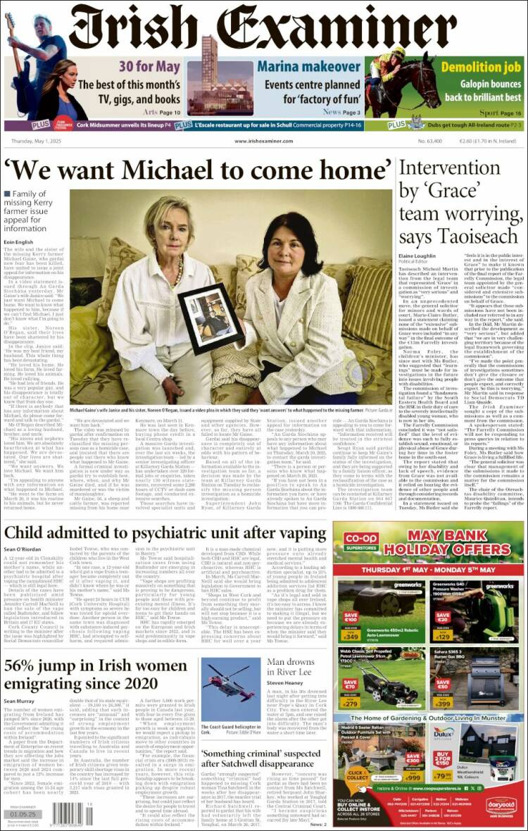 Portada de Irish Examiner (Irlanda)