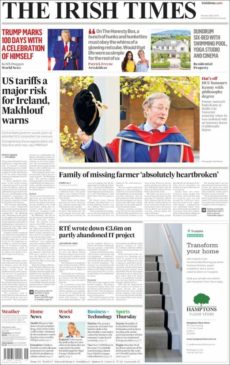 Portada de Irish Times (Irlanda)