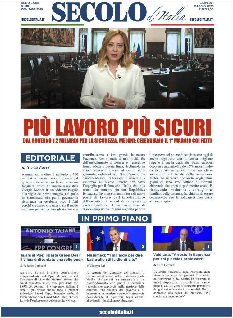 Portada de Secolo d'Italia (Italia)