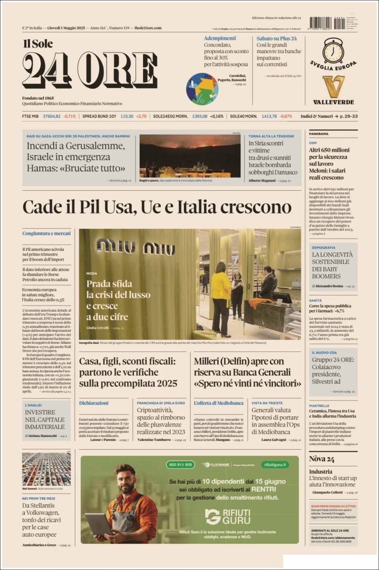 Portada de Il Sole 24 ORE (Italia)