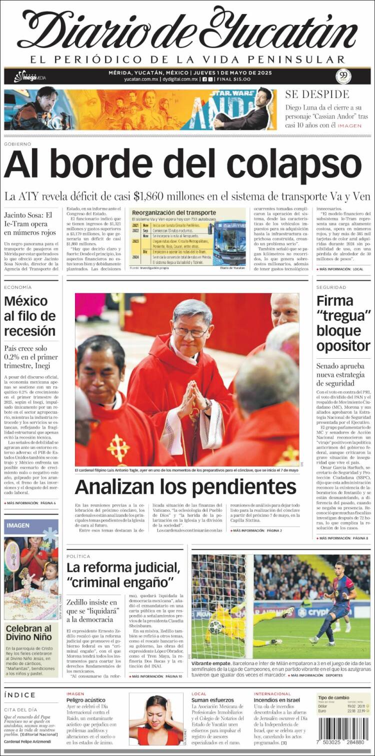 Portada de Diario de Yucatán (México)