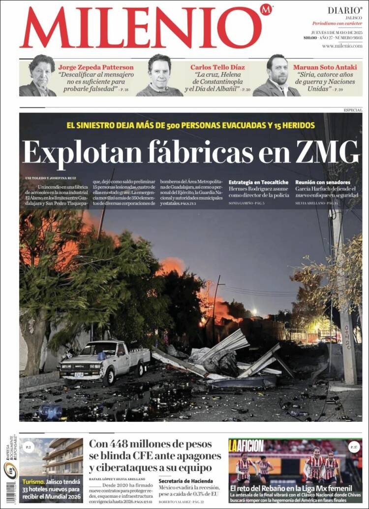 Portada de Milenio - Jalisco (México)