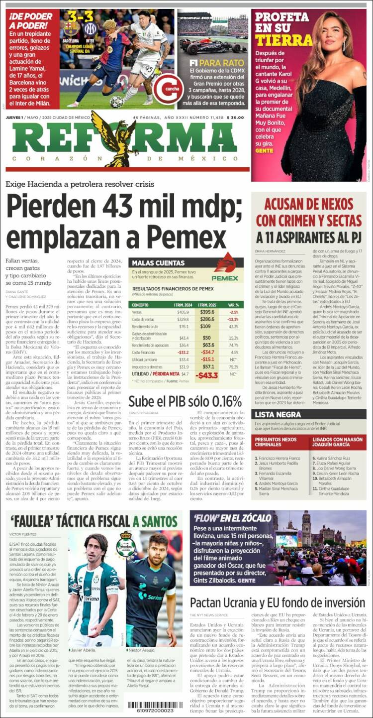Portada de Reforma (México)