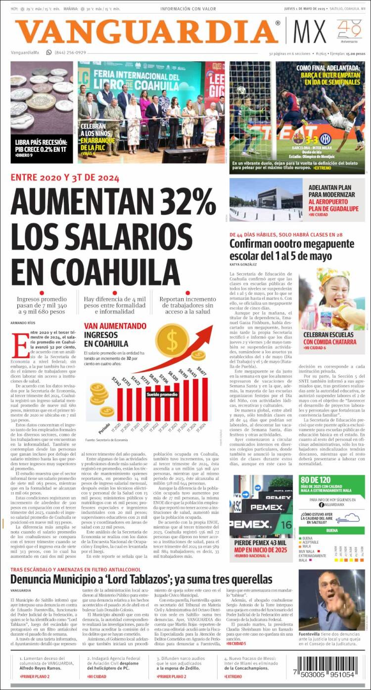 Portada de Vanguardia (México)