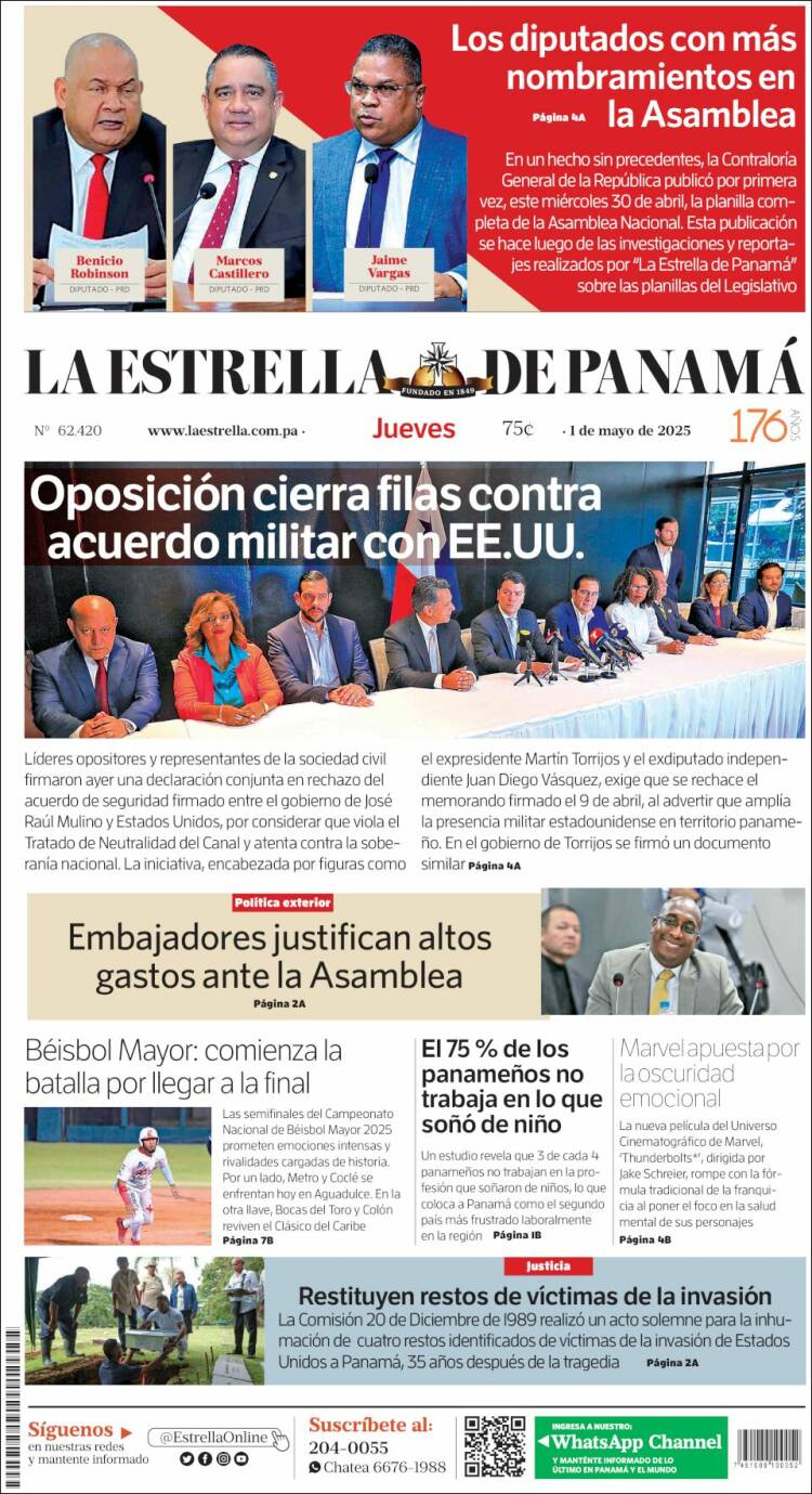 Portada de La Estrella de Panamá (Panam&aacute;)