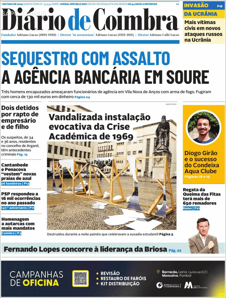Portada de Diário de Coimbra (Portugal)