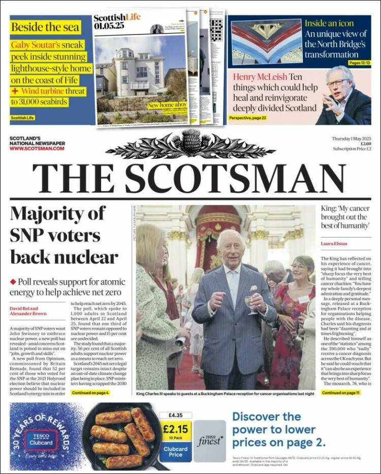 Portada de The Scotsman (Reino Unido)