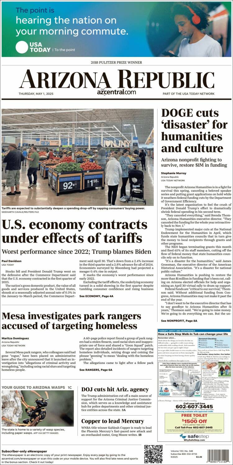 Portada de Arizona Republic News (USA)