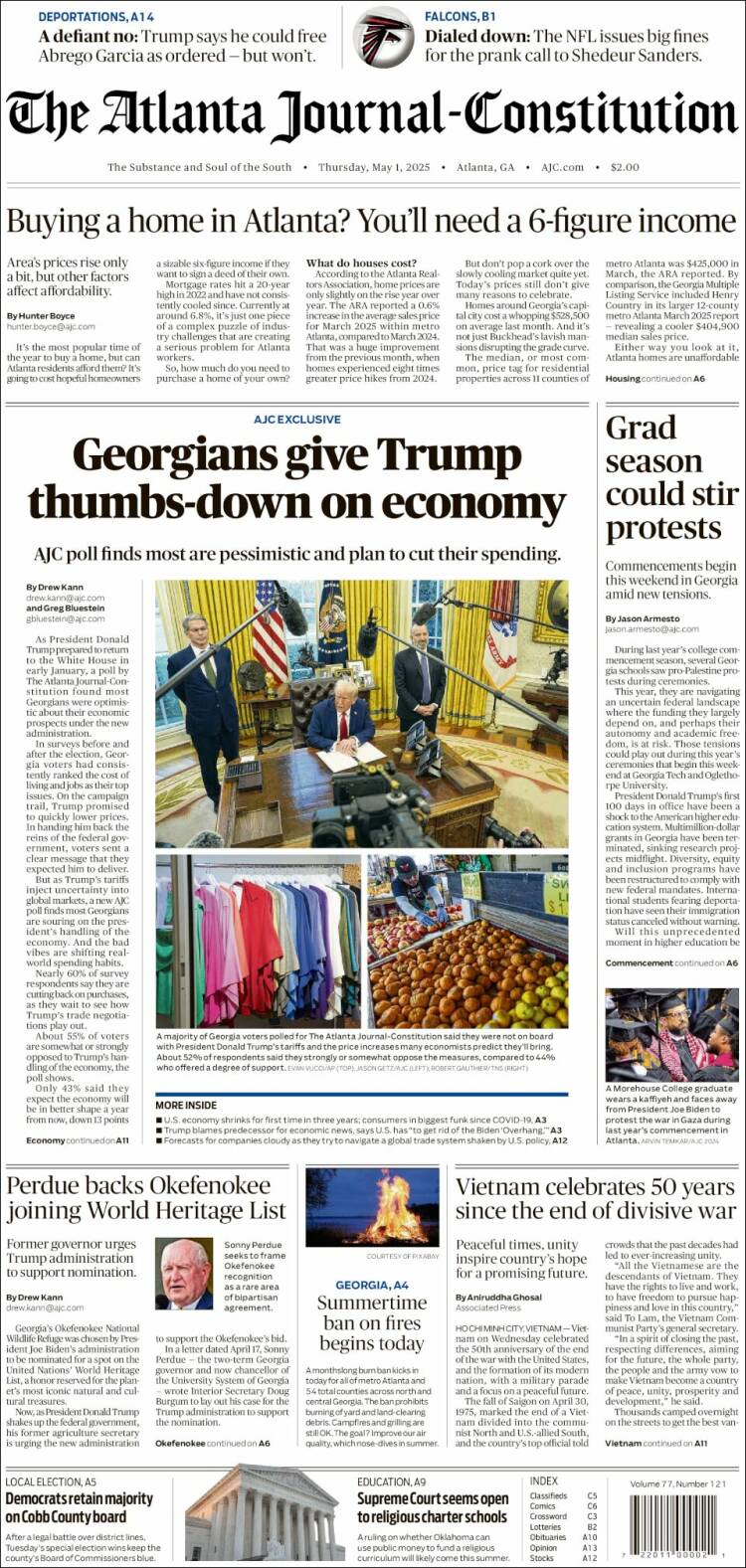 Portada de The Atlanta Journal-Constitution (USA)