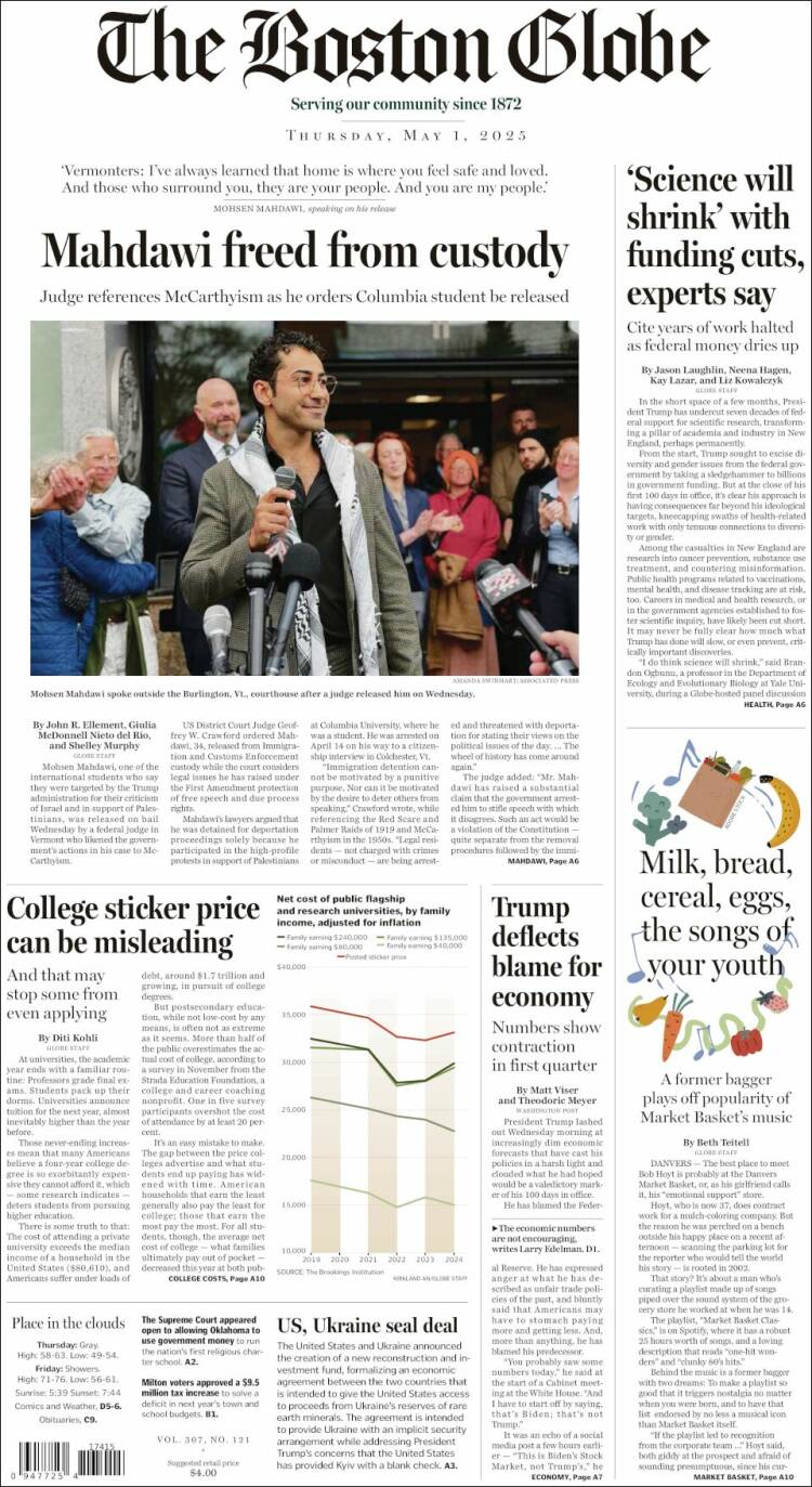 Portada de Boston Globe (USA)