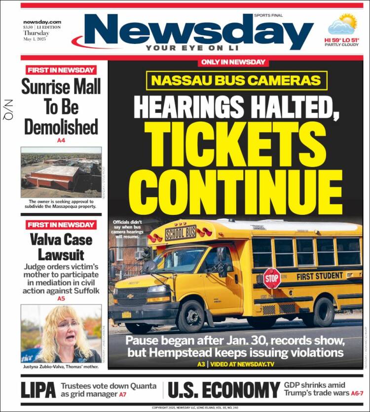 Portada de Newsday (USA)