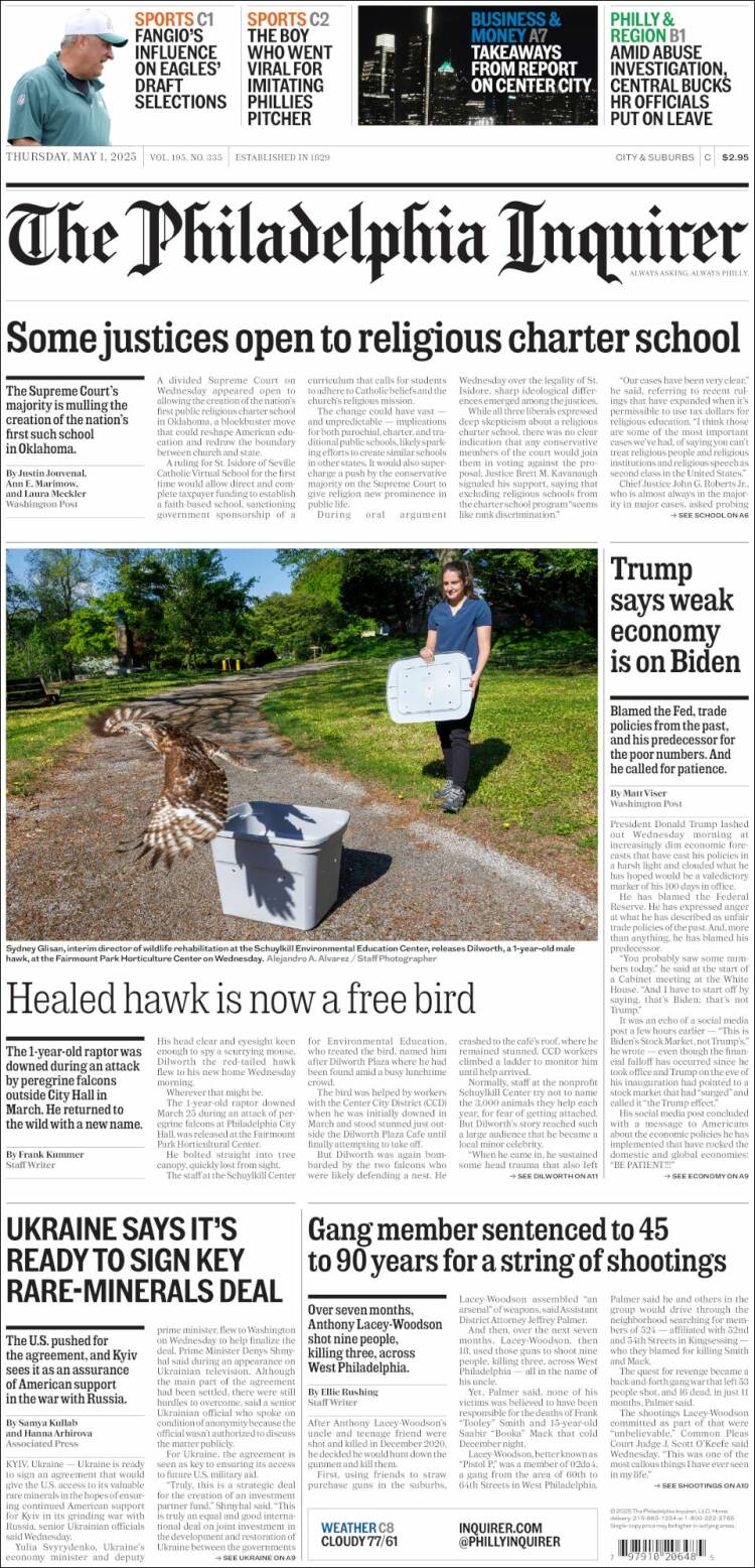 Portada de Philadelphia Inquirer (USA)