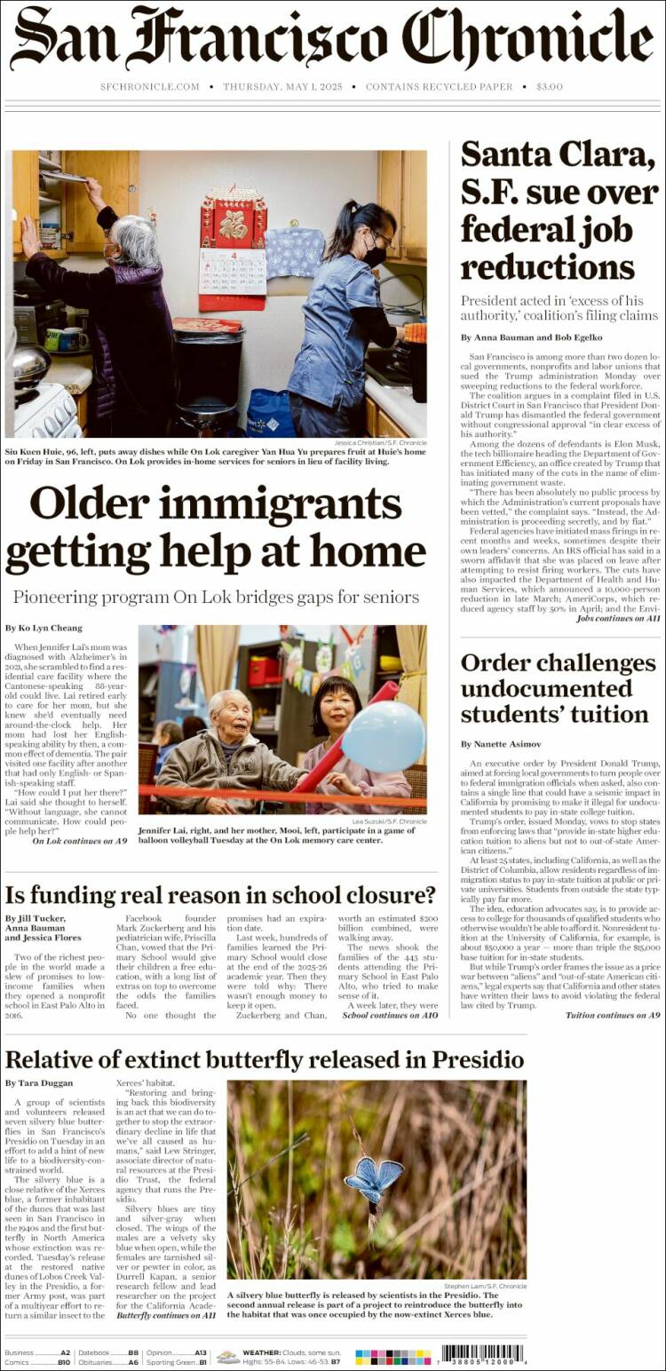 Portada de San Francisco Chronicle (USA)