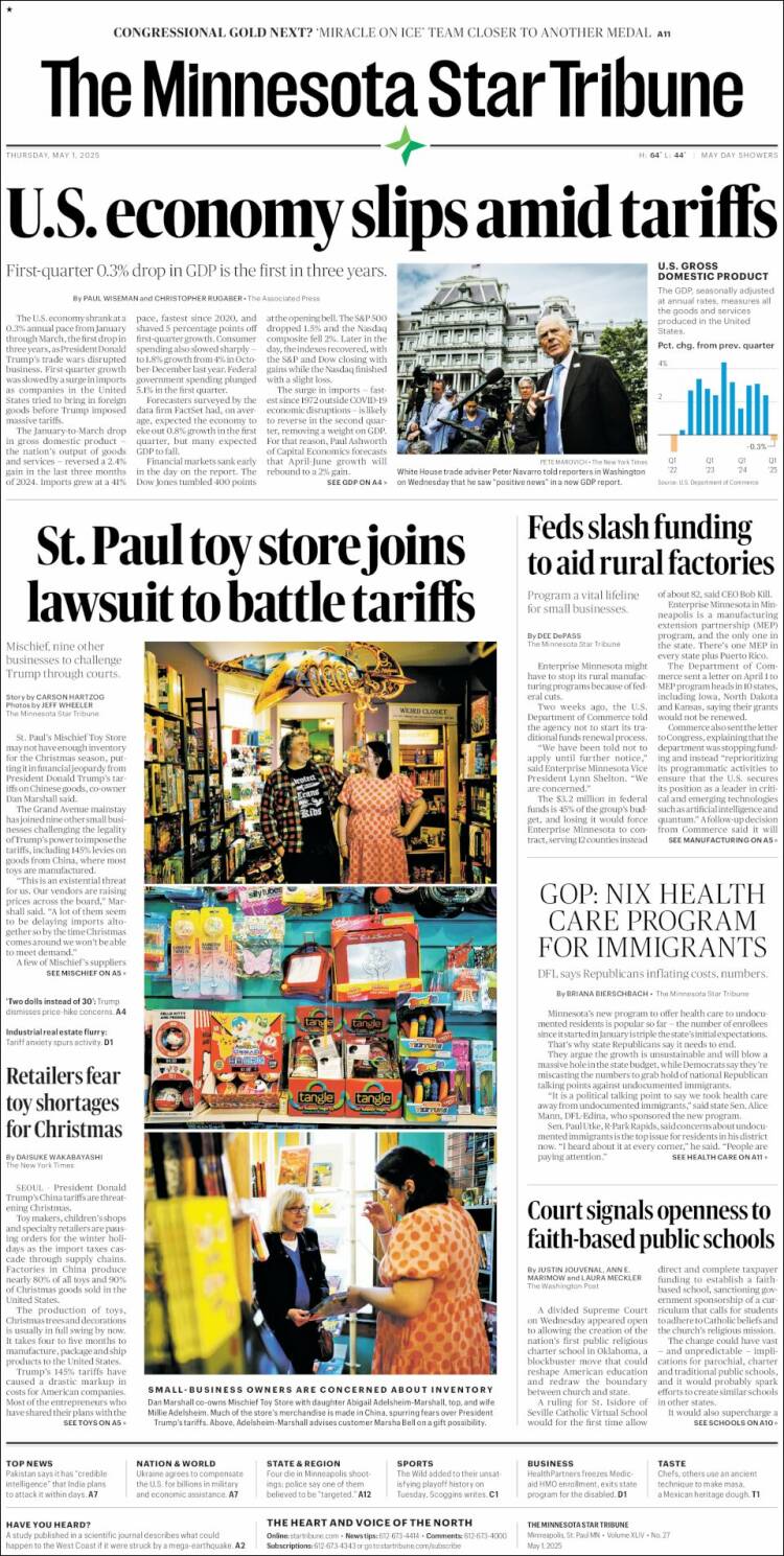 Portada de Star Tribune (USA)