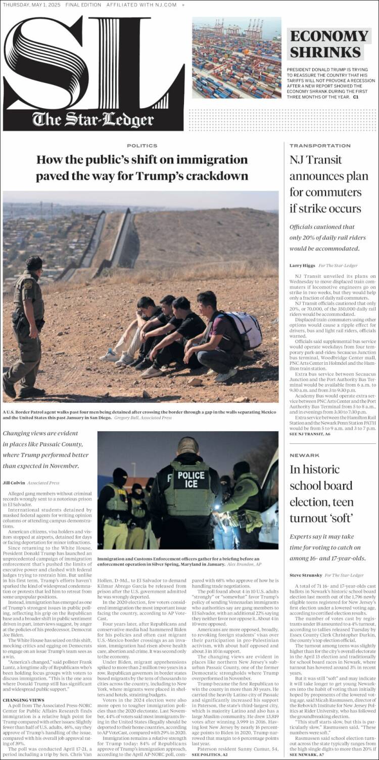 Portada de Star-Ledger (USA)