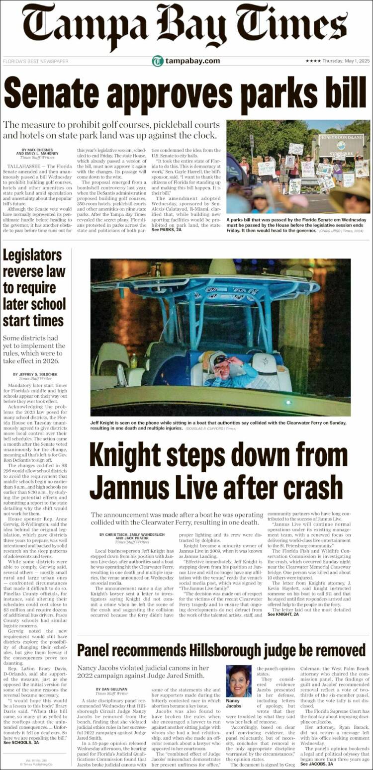 Portada de Tampa Bay Times (USA)
