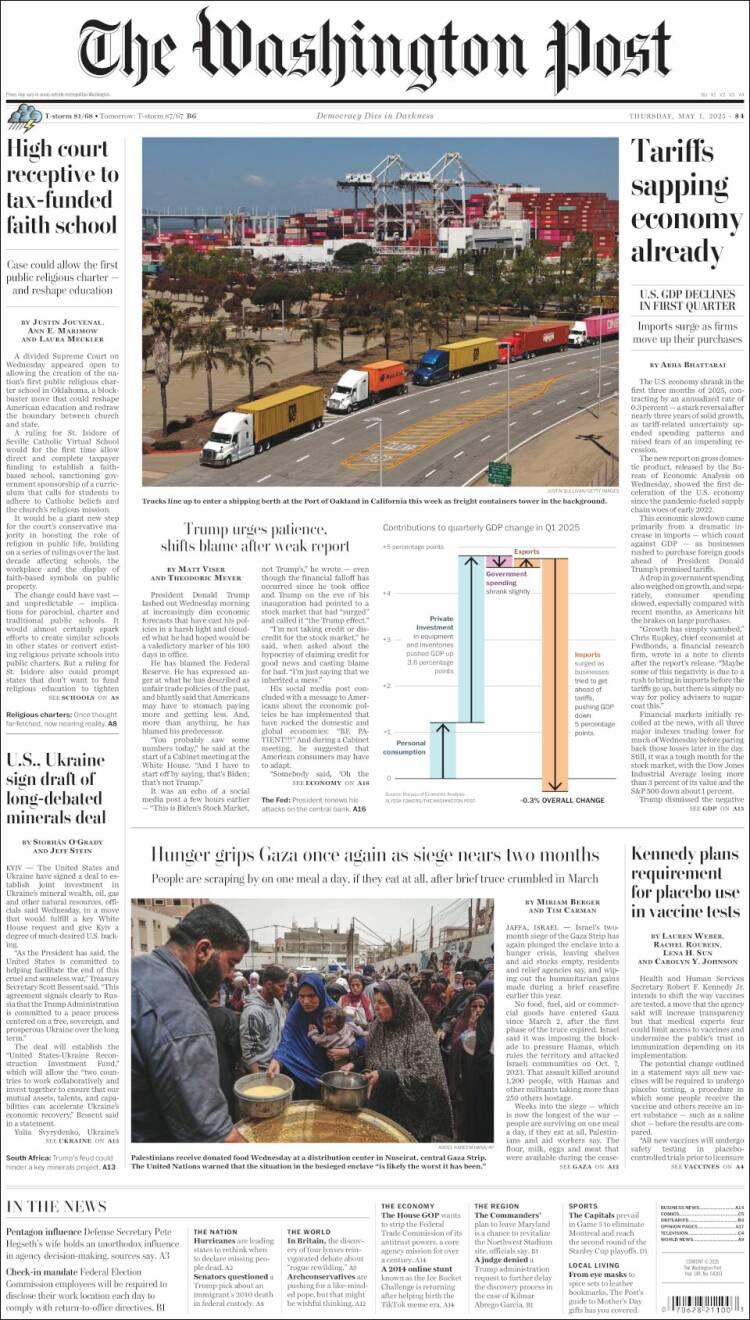 Portada de The Washington Post (USA)