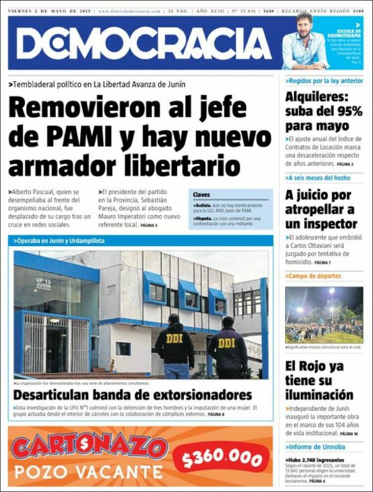 Portada de Diario Democracia (Argentina)