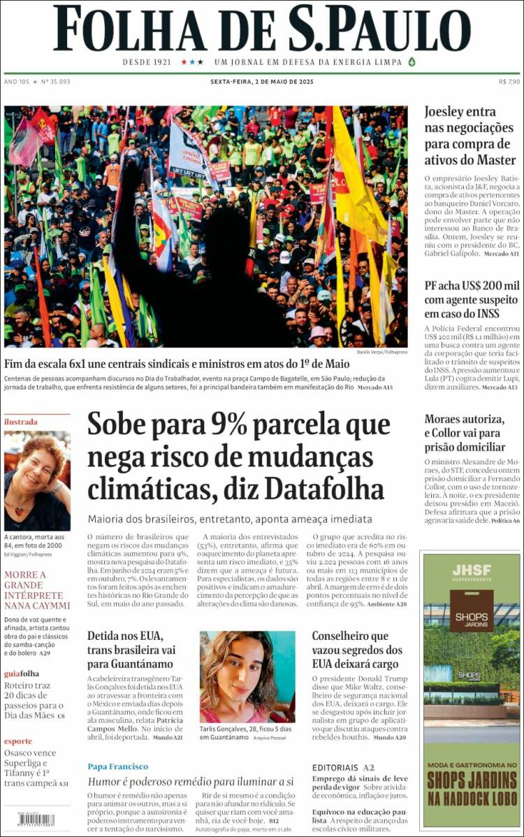 Portada de Folha de São Paulo (Brasil)