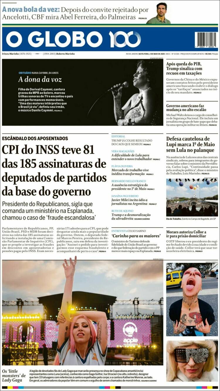 Portada de O Globo (Brasil)