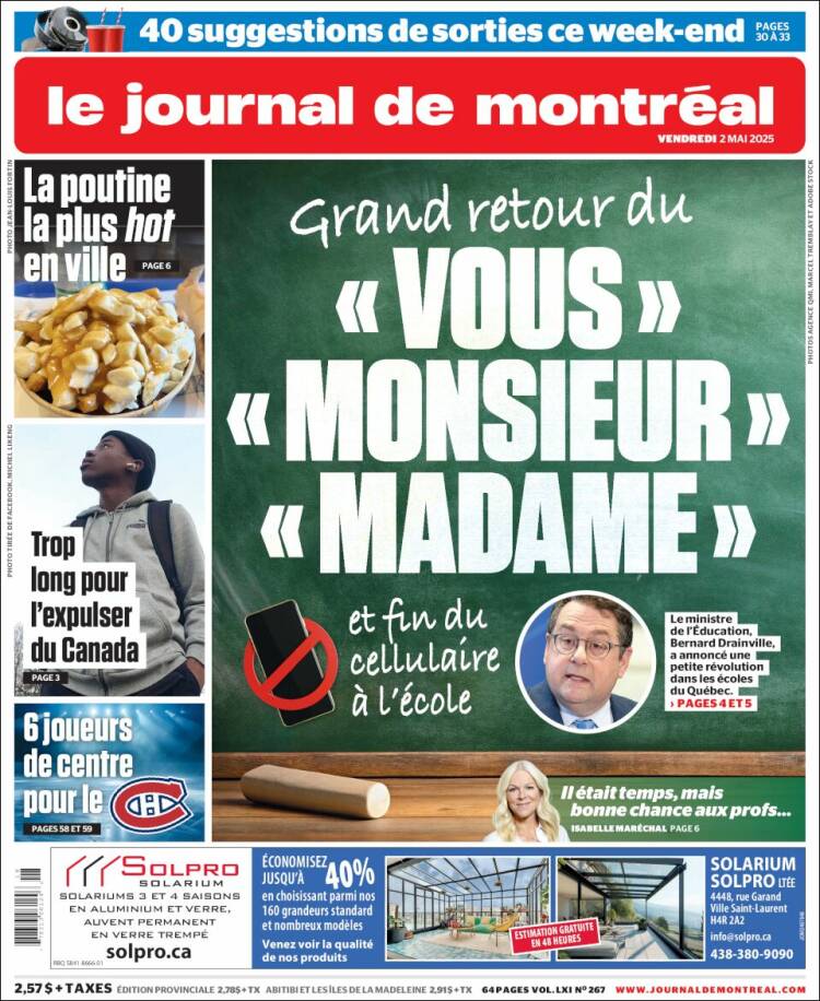 Portada de Le Journal de Montréal (Canadá)