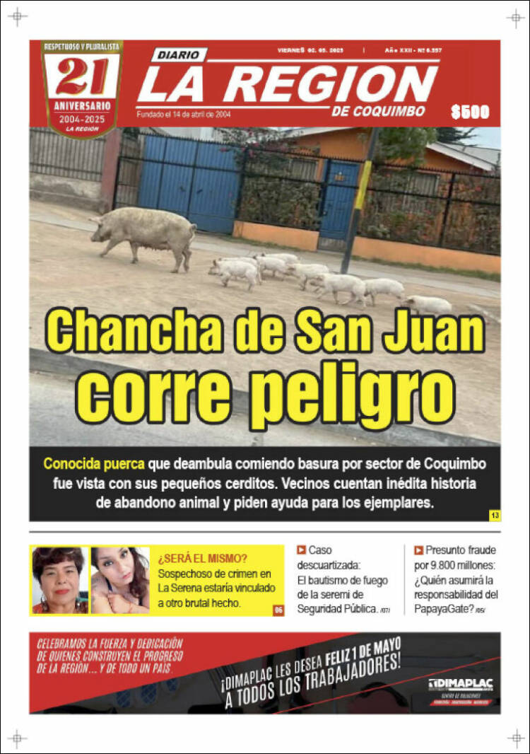 Portada de Diario La Región de Coquimbo (Chile)