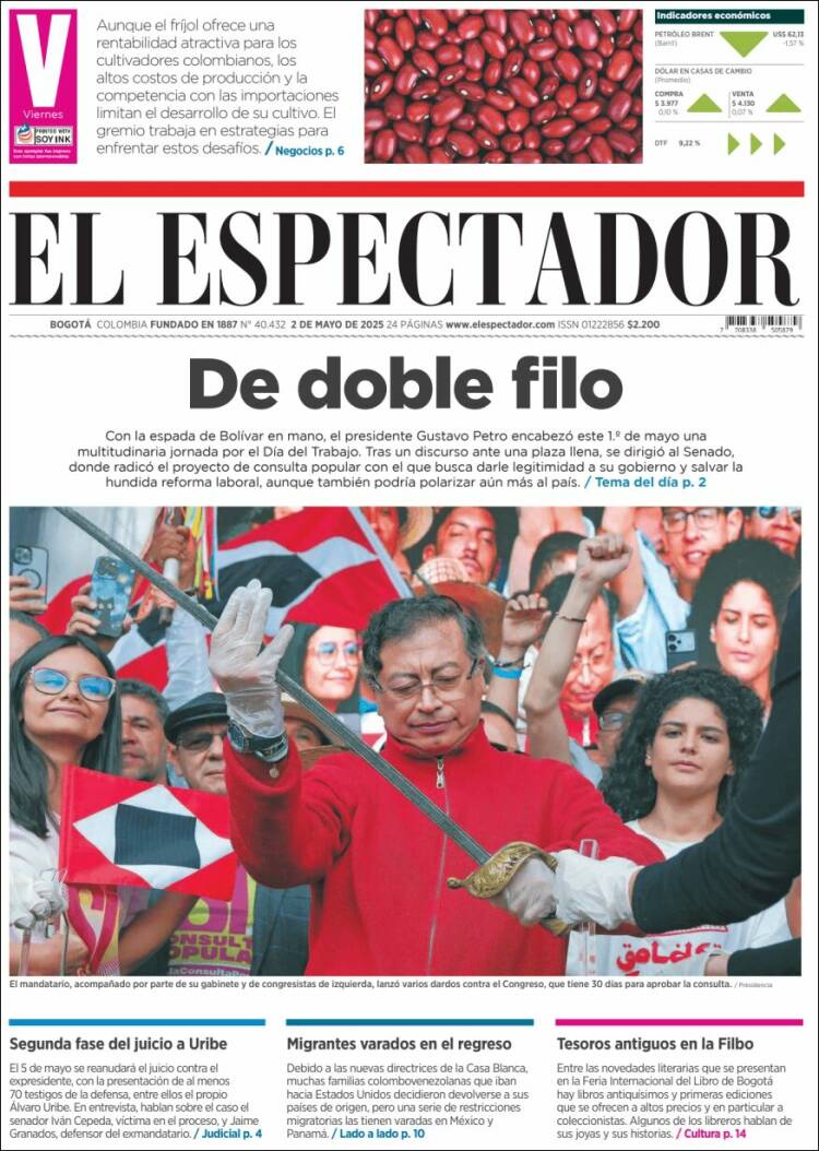 Portada de El Espectador (Colombia)