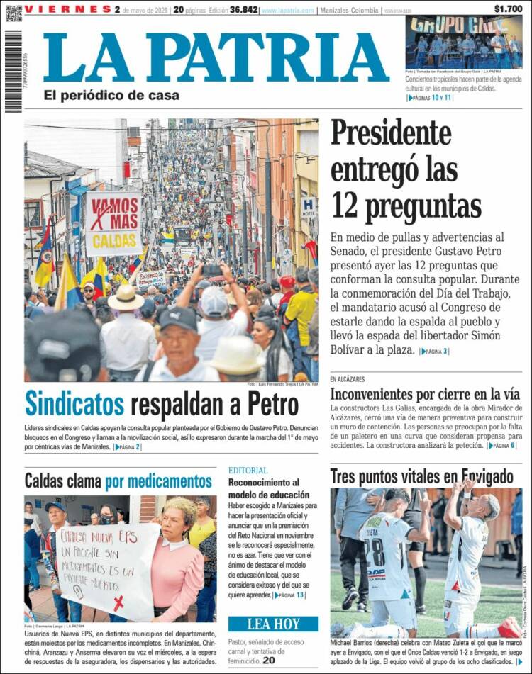 Portada de La Patria (Colombia)