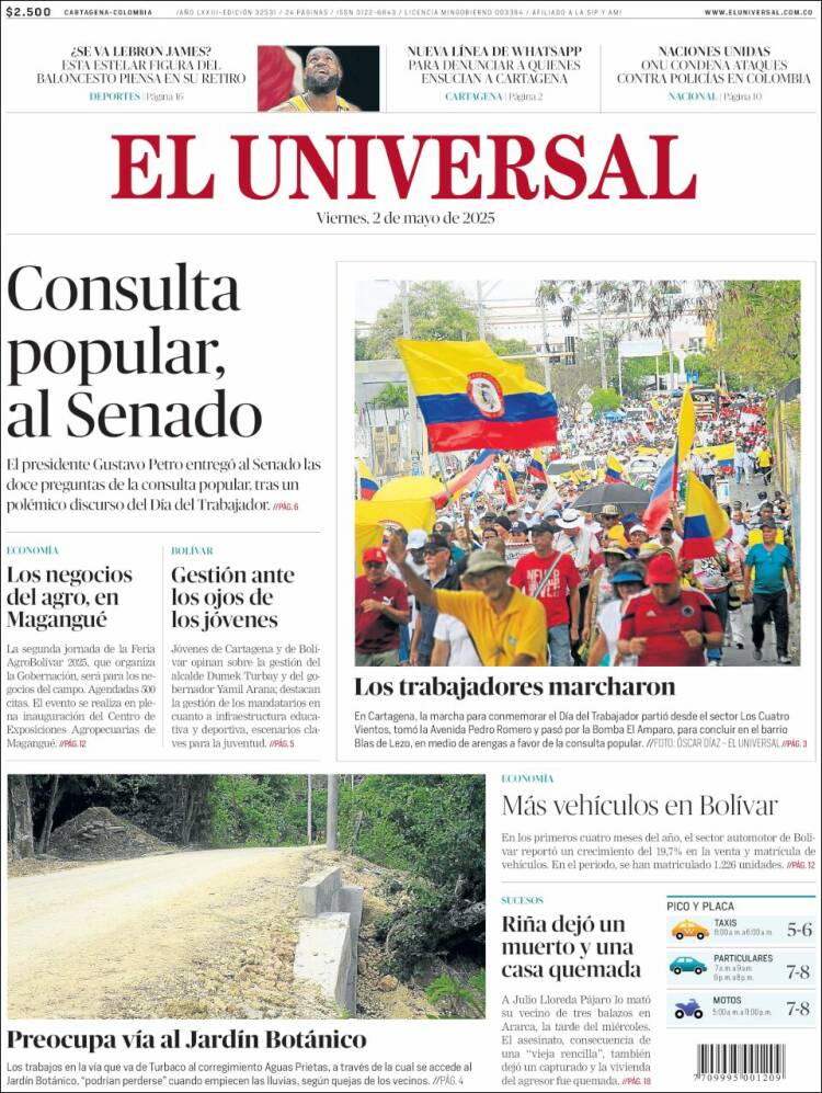 Portada de El Universal (Colombia)
