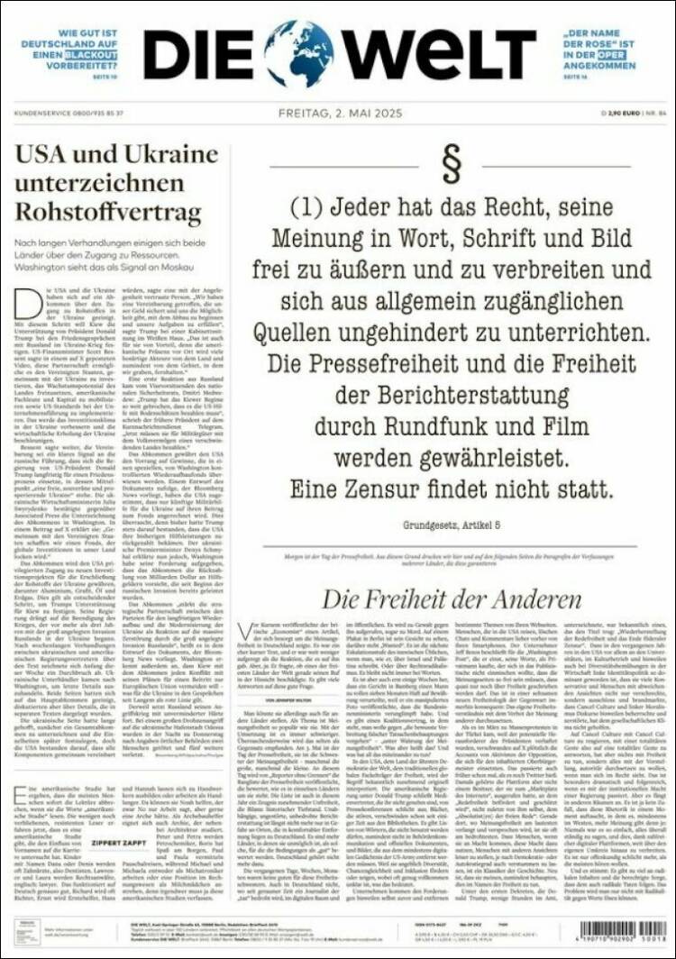 Portada de Die Welt (Allemagne)