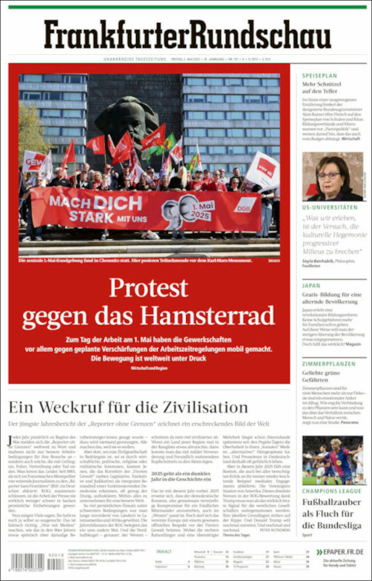 Portada de Frankfurter Rundschau (Alemania)