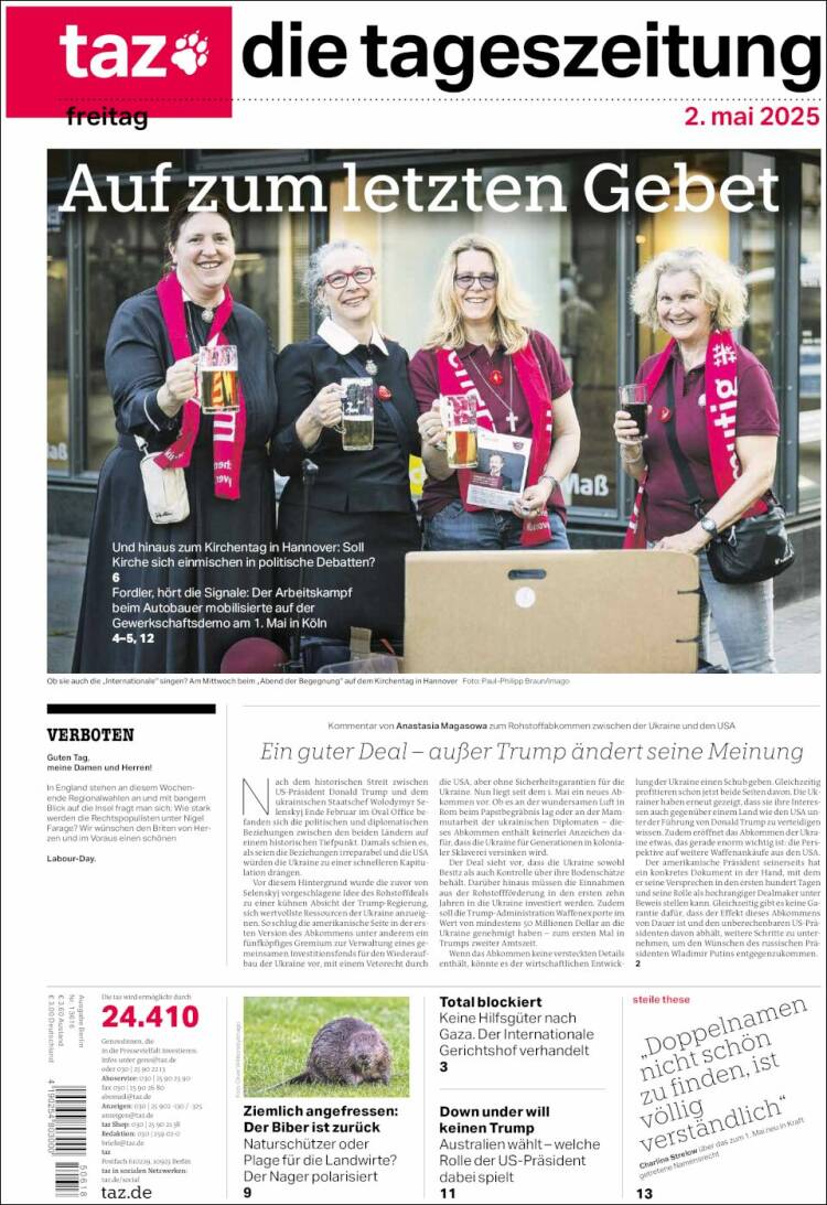 Portada de Die Tageszeitung (Alemania)