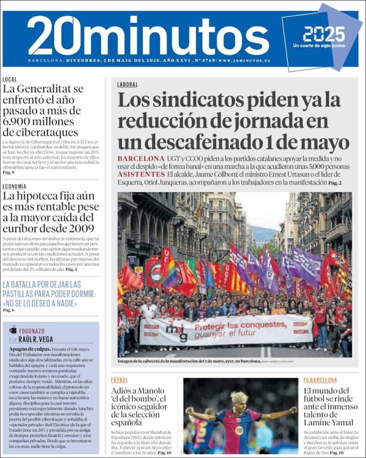 Portada de 20 Minutos - Barcelona (España)