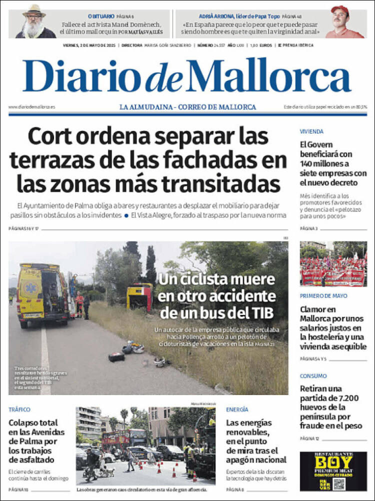 Portada de Diario de Mallorca (España)