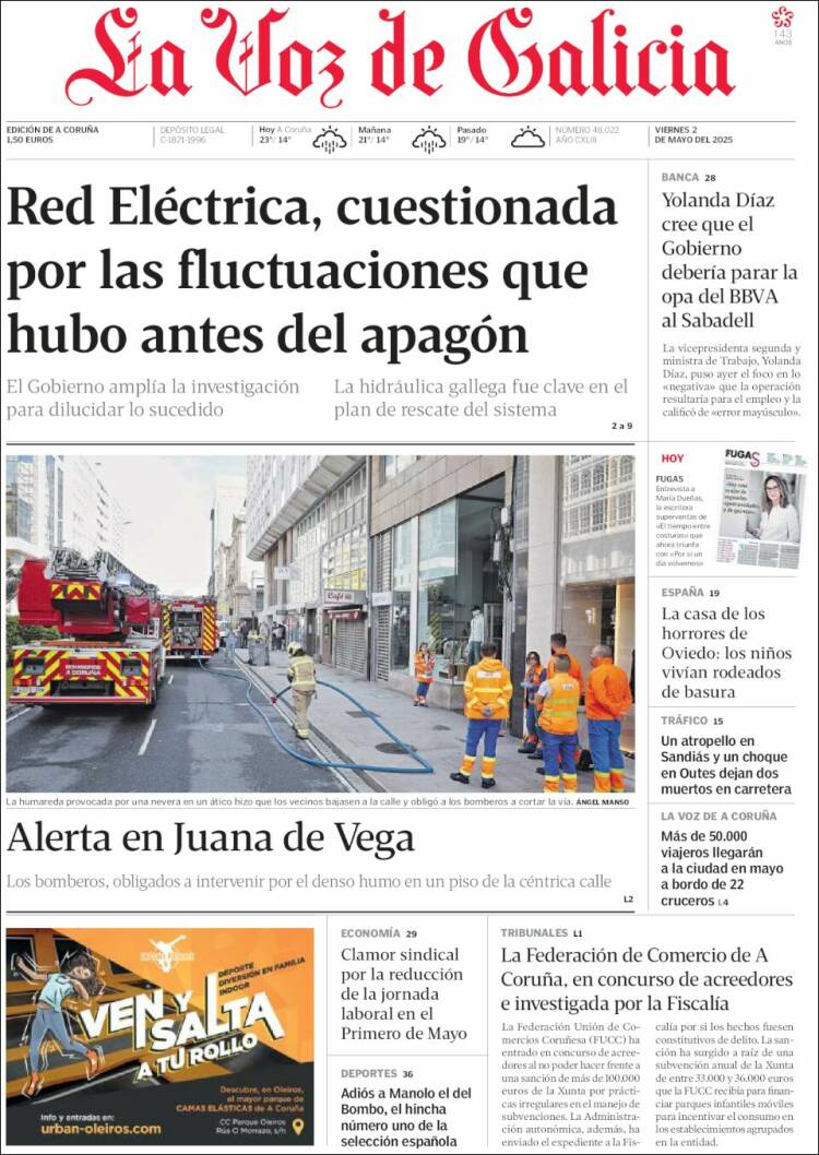 Portada de La Voz de Galicia (España)
