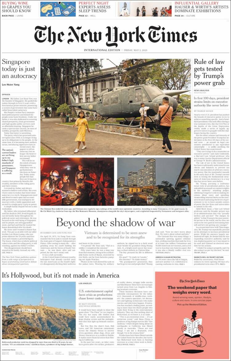 Portada de International New York Times (Europa)