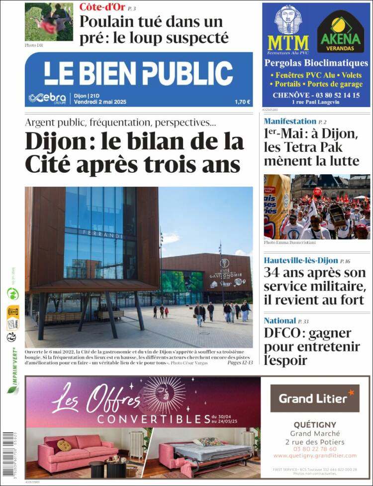 Portada de Le Bien Public (Francia)