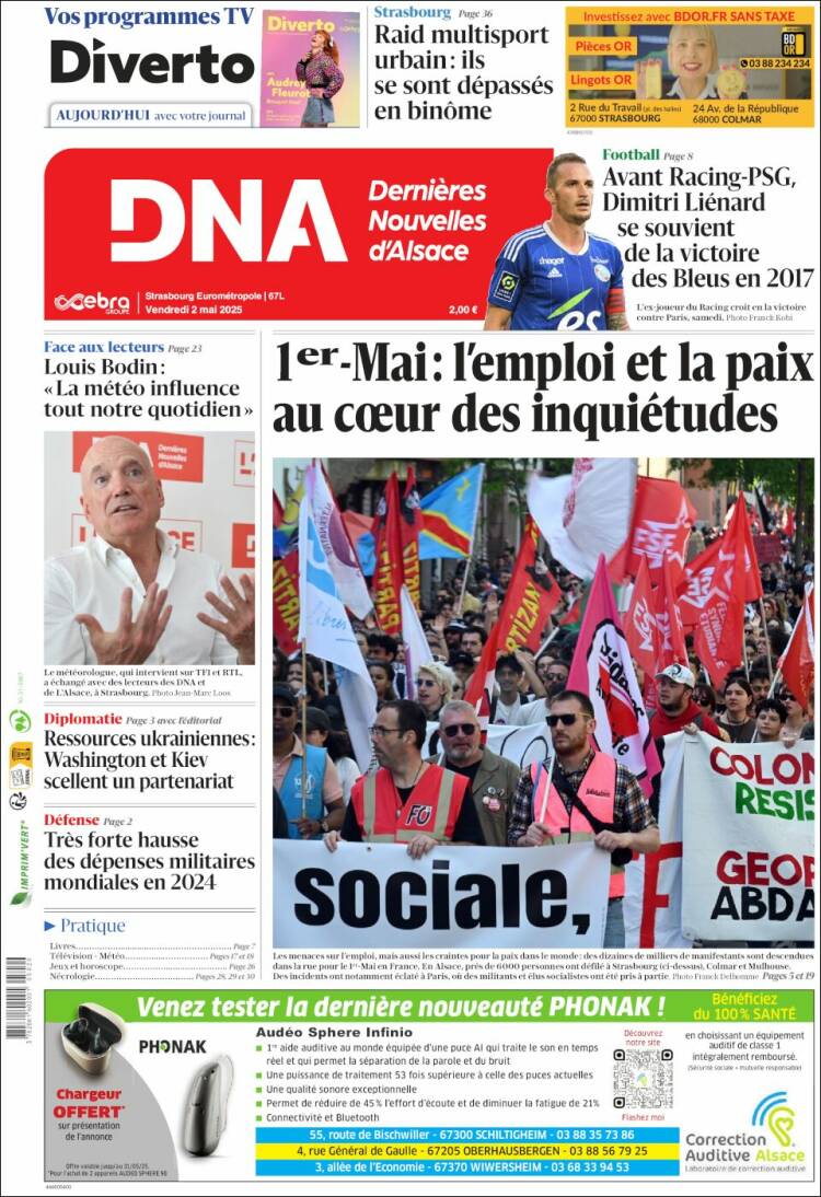 Portada de Les Dernières Nouvelles d'Alsace (Francia)