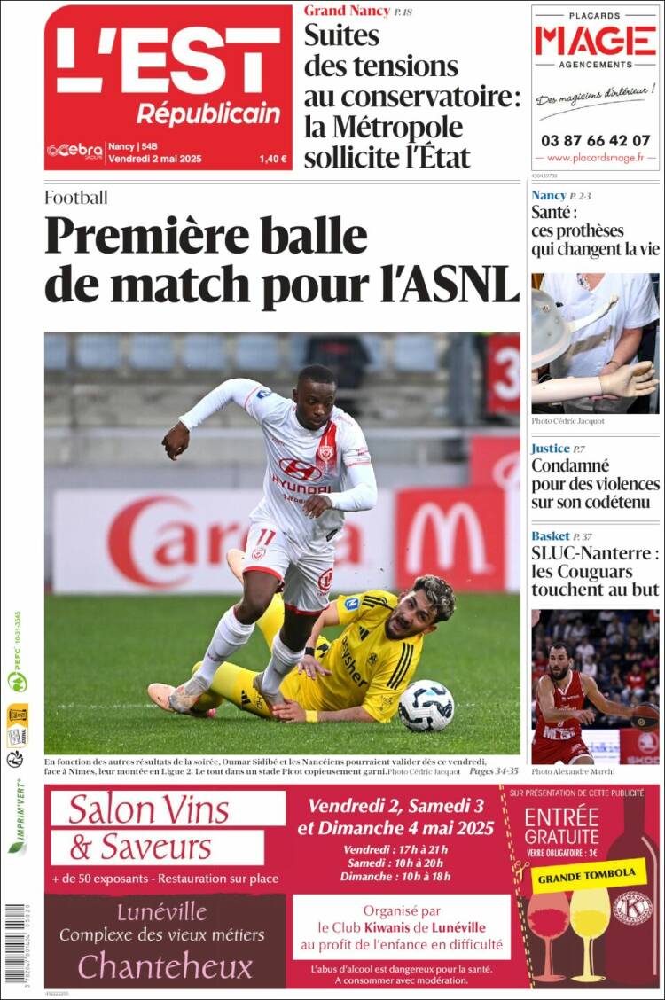 Portada de L'Est Republicain (Francia)