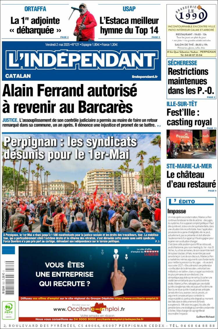 Portada de Le Indépendant (Francia)