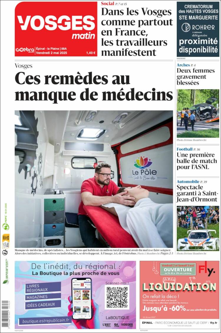 Portada de Vosges Matin (Francia)
