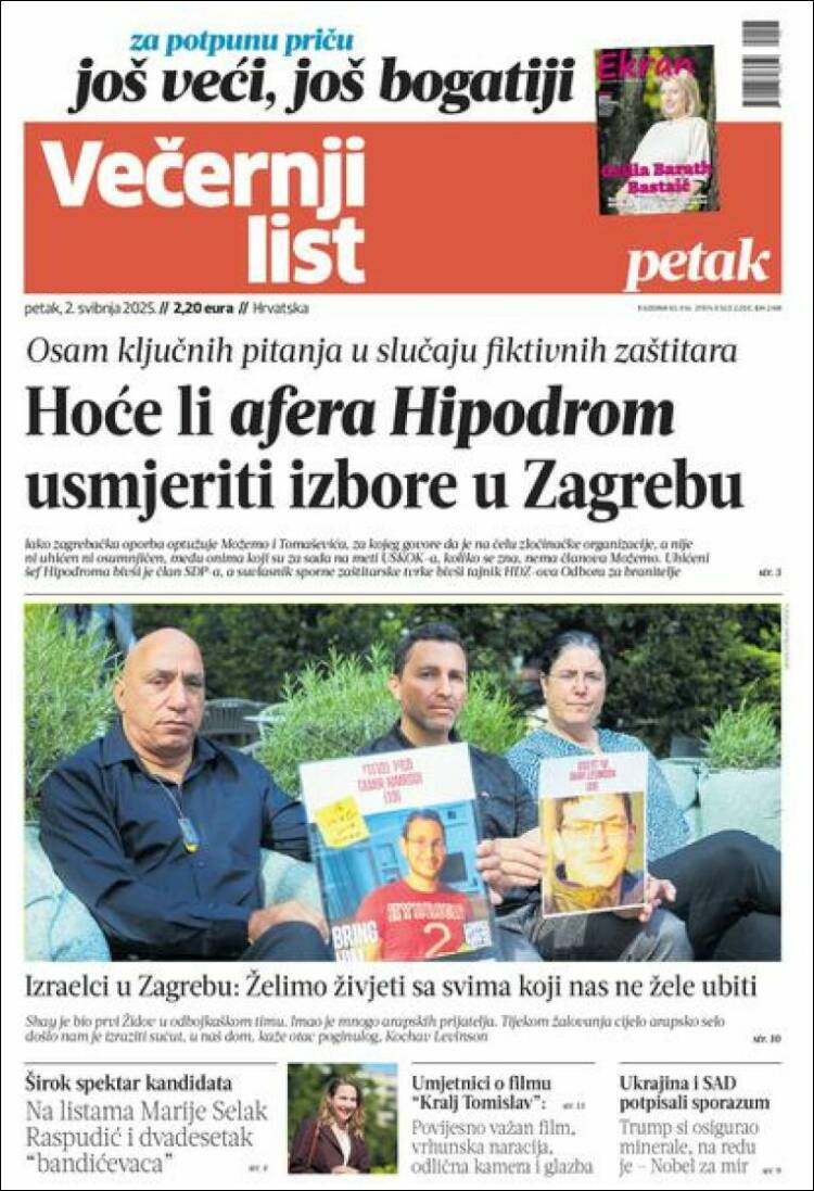 Portada de Večernji (Croacia)