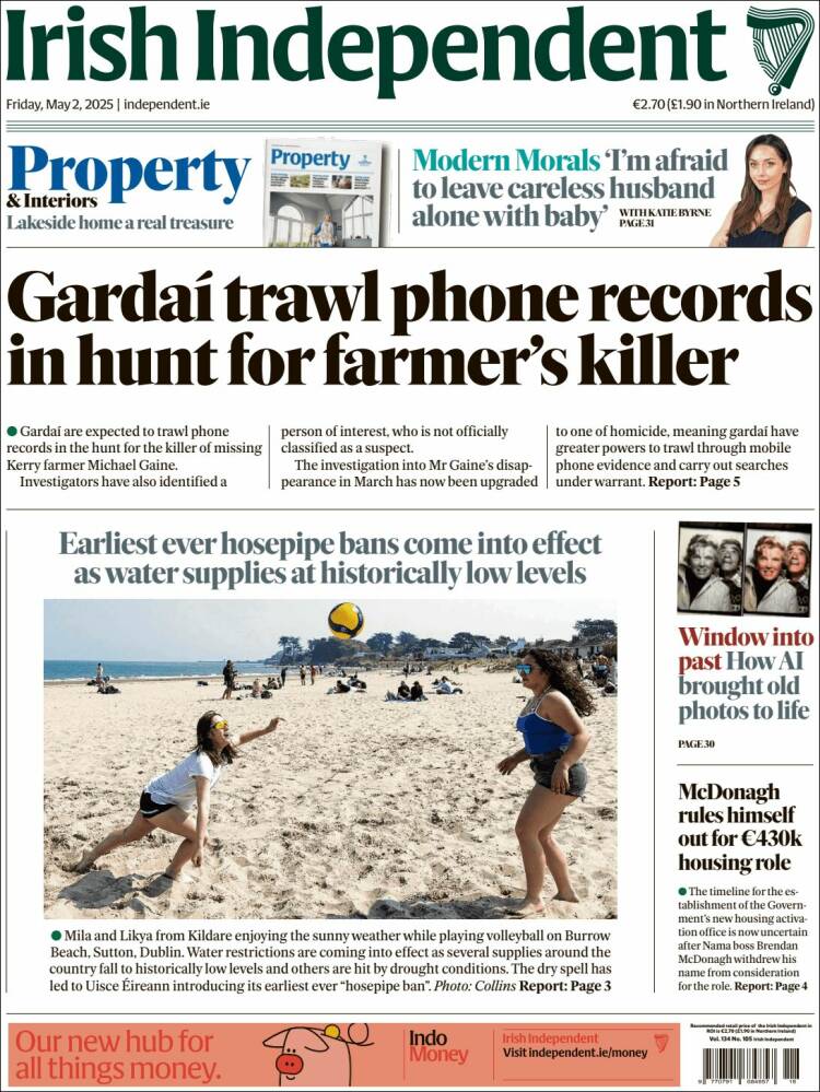 Portada de Irish Independent (Irlanda)