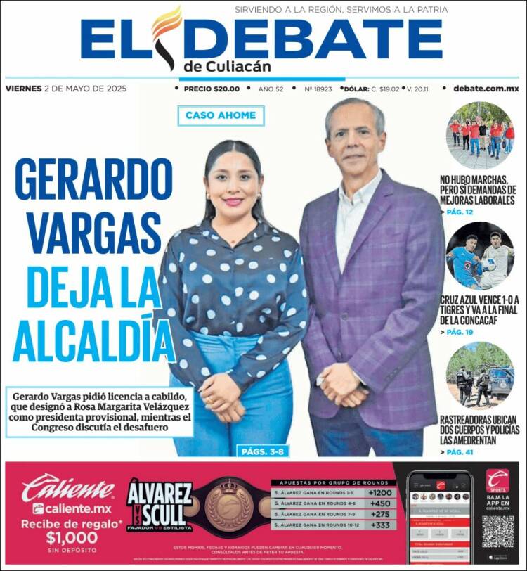 Portada de El Debate de Culiacán (México)