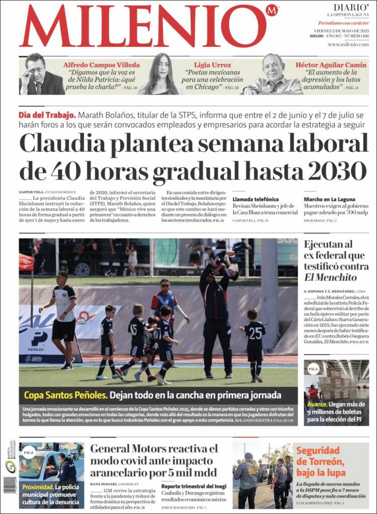 Portada de Milenio - Laguna (México)