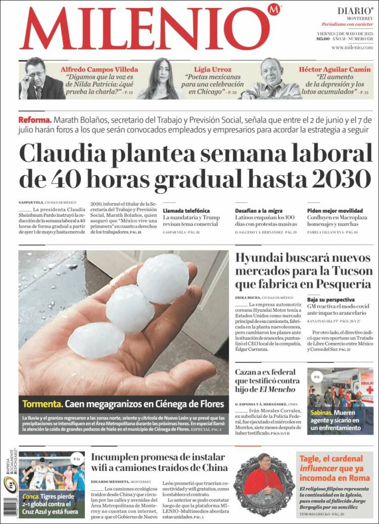 Portada de Milenio de Monterrey (México)