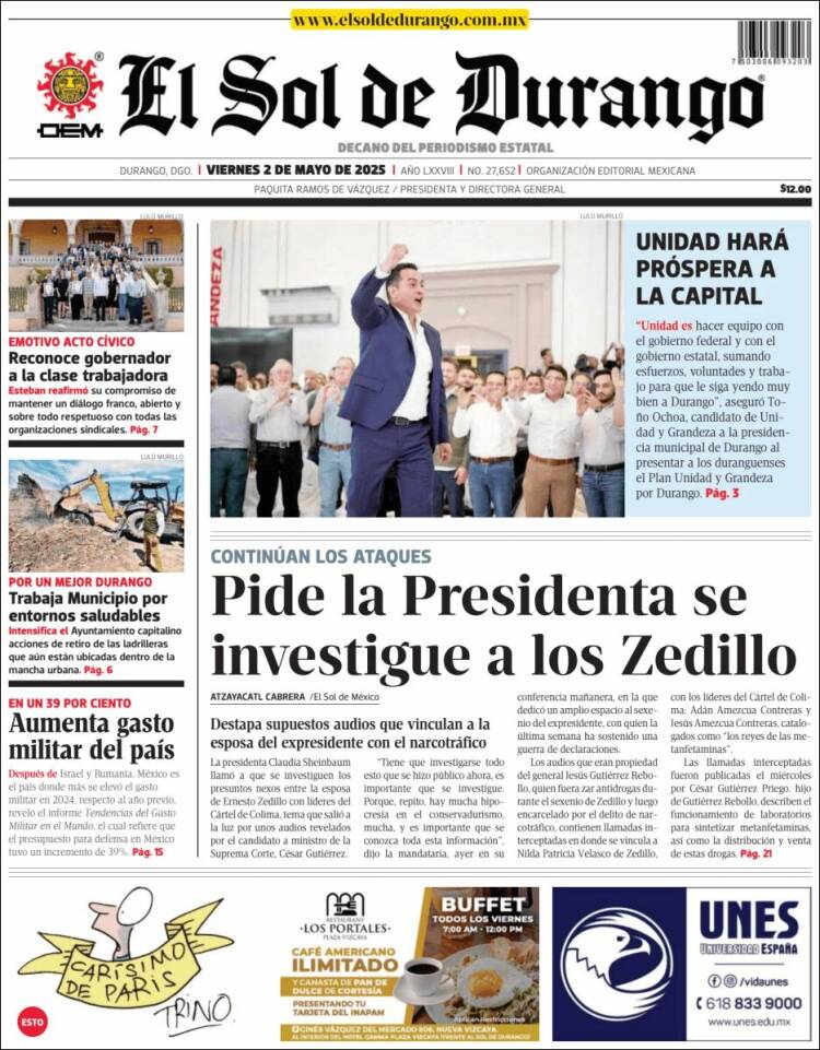 Portada de El Sol de Durango (México)