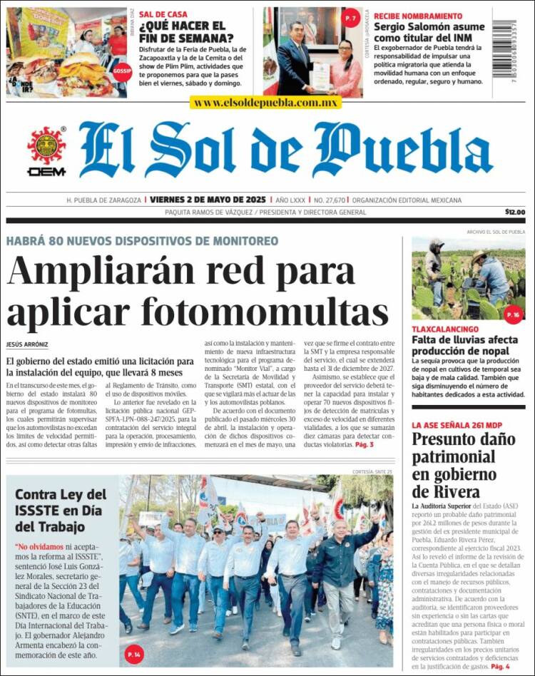 Portada de El Sol de Puebla (México)